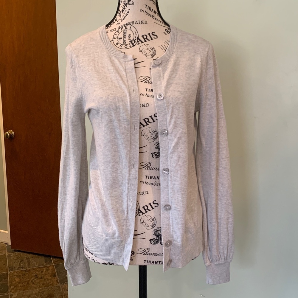 LOFT Lightweight Cotton Heather Gray Button Up  Cardigan Women’s XS Extra Small